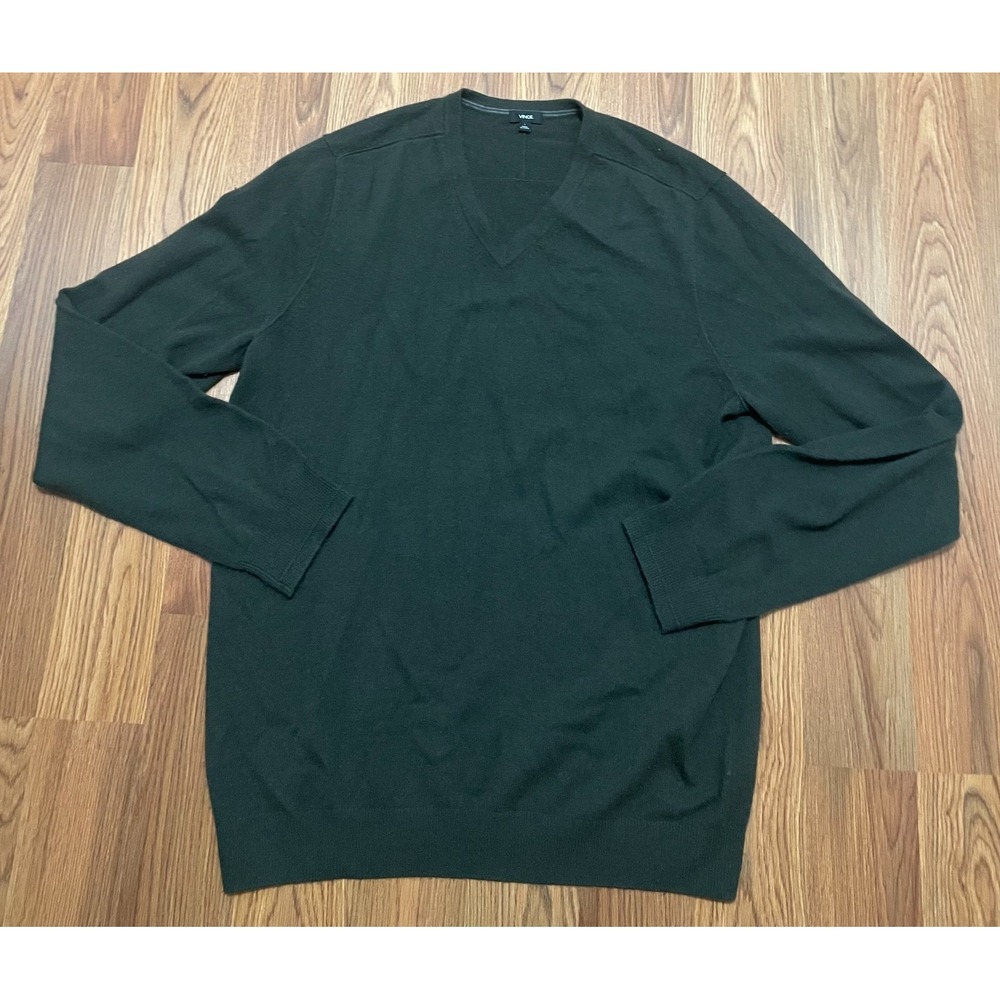 Vince Sweater Mens Large 100% Cashmere V Neck Dark Charcoal Knit